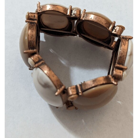 Gold tone chunky beaded stretch bracelet natural tones career - Picture 2 of 2